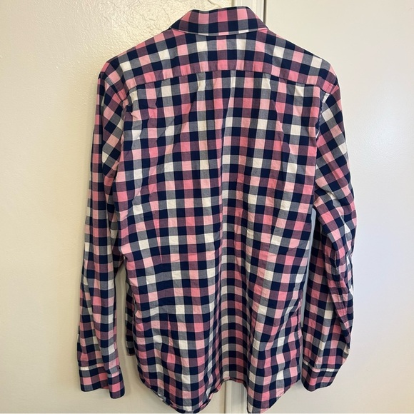 Express Men's Pink and Navy Plaid Button Down Shirt Size Large (16-16 1/2) - Picture 7 of 7